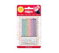 dekora - 10 Birthday Candles that Don’t Go Out, Magic Relighting Candles for Cakes, Original and Funny Birthday Candles, 10 Colourful Candles with Holders and Surprise relighting Effect