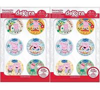 Dekora - 12 Mini Pig Edible Discs for Cupcakes, Muffins or Cookies, cake toppers - 5.8 cm