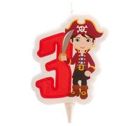 Dekora - 2D Pirate Birthday Candle for Children's Cakes - Number 3