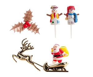 dekora 302047 Kit of Cake Decoration with Holly Snowman and Santa Figures for Christmas Cake Decoration, Multi-Colour