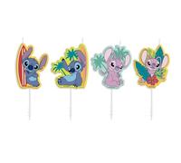 dekora - Disney Stitch Birthday Candle Set - 4 Colourful Cake Candles for Kids' Parties - Official Lilo & Stitch Cake Decorations - Tropical Theme