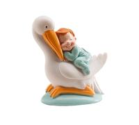 dekora - Christening Cake Topper, baby boy with blue sleeping stork cake decoration for Christening & Baby Shower - 10 cm