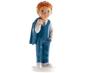 dekora - Decorative figurine for First Communion Boy in Blue Costume - Resin Cake Decoration - 16 cm - Original and detailed design - Suitable for food contact