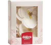 dekora - Edible Flowers for Cake Decorations, 10 White Wafer Paper Orchids, 8.5 x 7.5 cm, Cake Toppers for Wedding, Birthday, Baby Shower, Gender Reveal & Cupcakes