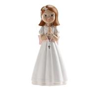 dekora - First Communion Cake Topper Figure Girl with Rosary 16 cm, Christening & Celebration Cake Decoration