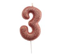dekora - Glitter Number Candles for Birthday Cake - Pink Birthday Candles 0 to 9 - Celebrate Special Birthdays and Anniversaries with a Glittery Touch - Number 3 Candle with Glitter