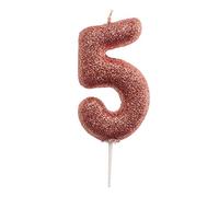 dekora - Glitter Number Candles for Birthday Cake - Pink Birthday Candles 0 to 9 - Celebrate Special Birthdays and Anniversaries with a Glittery Touch - Number 5 Candle with Glitter