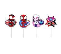 dekora - Marvel Spidey Birthday Candle Set - 4 Colourful Cake Candles for Kids' Parties - Official Spidey and His Amazing Friends Cake Decorations - Super Heroe Theme