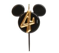 dekora - Mickey Mouse Birthday Candle Decorations - Fragrance-Free Paraffin Wax Disney Candles - Black and Gold Candles with Mickey Mouse Ears - Size 8.5 cm - Number 4