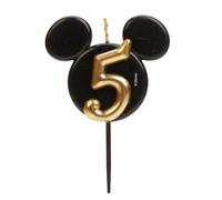 dekora - Mickey Mouse Birthday Candle Decorations - Fragrance-Free Paraffin Wax Disney Candles - Black and Gold Candles with Mickey Mouse Ears - Size 8.5 cm - Number 5