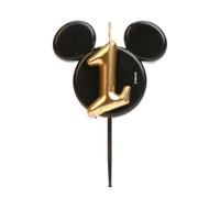 dekora - Mickey Mouse Birthday Candle Decorations - Fragrance-Free Paraffin Wax Disney Candles - Black and Gold Candles with Mickey Mouse Ears - Size 8.5 cm - Number 1
