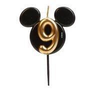 dekora - Mickey Mouse Birthday Candle Decorations - Fragrance-Free Paraffin Wax Disney Candles - Black and Gold Candles with Mickey Mouse Ears - Size 8.5 cm - Number 9
