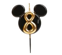 dekora - Mickey Mouse Birthday Candle Decorations - Fragrance-Free Paraffin Wax Disney Candles - Black and Gold Candles with Mickey Mouse Ears - Size 8.5 cm - Number 8