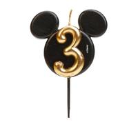 dekora - Mickey Mouse Birthday Candle Decorations - Fragrance-Free Paraffin Wax Disney Candles - Black and Gold Candles with Mickey Mouse Ears - Size 8.5 cm - Number 3