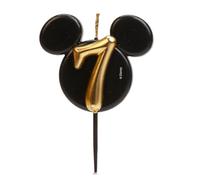 dekora - Mickey Mouse Birthday Candle Decorations - Fragrance-Free Paraffin Wax Disney Candles - Black and Gold Candles with Mickey Mouse Ears - Size 8.5 cm - Number 7