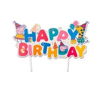 dekora - Peppa Pig Happy Birthday Cake Topper - 17x12 cm, Official Party Decoration, Colourful Design, Sturdy Card - Ideal for Kids’ Birthday Cakes