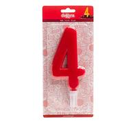 Dekora - Red Large Number Candles for Birthday | Number 4 | 15 cm