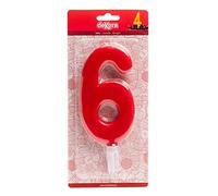 Dekora - Red Large Number Candles for Birthday | Number 6 | 15 cm