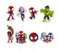 dekora - Spidey Cupcake Toppers Pack of 16 (8 Designs) - Official Marvel Cake Decoration, Sturdy Paper Card with Food-Safe Sticks