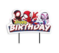 dekora - Spidey Happy Birthday Cake Topper 17.5 × 15 cm - Official Marvel Cake Topper, Sturdy Paper Card with Food Safe Sticks