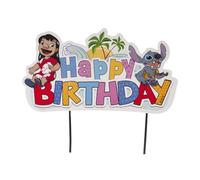dekora - Stitch "Happy Birthday" Cake Topper - Birthday Cake Decoration Suitable for Food Contact - Paper and Plastic Topping to Decorate Cakes - Measures 16.5 x 13 cm