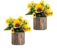 Dekorly Artificial Flowers, Fake Flowers/Mini Potted Artificial Plants with Bark Pot, Small Indoor Outdoor Fake Plants for Home Office Desk Kitchen Shelf Bedroom (Height : 14.5CM, Set of 2 Plants)