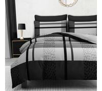 DEKORO 4 Pcs Double Duvet Cover Set with Matching Black Double Fitted Sheet 40 cm Extra Deep Pocket - Premium Microfibre Reversible Quilt Cover Set Ultrasoft & Breathable Bedding for All-Season