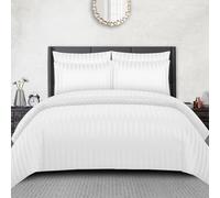 DEKORO Satin Stripe Double Fitted Sheets - 40 cm Extra Deep Pocket Fitted Sheet, Luxurious Bed Sheet with Strong Elastic Edges - Soft Microfibre Fitted Sheet Set for All Season