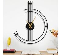 Dekory Abstraite 80 cm Oversized Wall Clock, Silent Non-Ticking, Black Metal, Contemporary Minimalist Wall Art for Large Living Spaces, Office