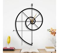 Dekory Fibonacci Spiral Modern Wall Clock, Minimalist Black Metal, Silent Non-Ticking, compact design for kitchen, bedroom, home office - 30 × 42 cm