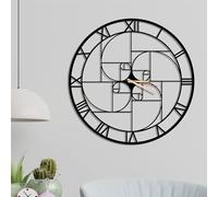 Dekory Golden Ratio Wall Clock, Silent Non-Ticking Quartz Movement, Black Metal, Oversized Geometric Centerpiece for Living Room, Loft, Office - 90 cm