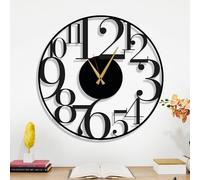 Dekory Grand Number Modern Wall Clock, Minimalist Black Metal, Silent Non-Ticking, compact easy-read numerals for kitchen, bedroom, home office - 35 cm