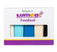 Dekozauber24 Fondant icing multipack, 5 colours, 100g (3.5oz) rolled fondant per colour, for cakes, cupcakes and figurines in white, black, cream, light blue and dark blue, gluten free