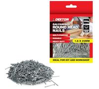 DEKTON 1.6 x 25mm Galvanised Round Head Nails - Durable, Heavy-Duty & Multipurpose for Woodworking, Construction, DIY & General Repairs