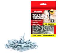 DEKTON 100pc 4.0 x 25mm Twin Thread Pozi Countersunk Wood Screws - Bright Zinc Plated, Durable & High-Performance - Ideal for DIY, Woodworking & Construction