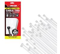 Dekton 100PC Cable Tie Set - 4.8MM X 250MM White | Heavy Duty Industrial Strength | High Temperature Resistant | Self-Locking Teeth | Ideal for Cables, Piping, Gardening & Wires | Indoor & Outdoor Use