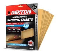 Dekton 10pc Extra Fine Sanding Sheets, 230mm - 220 Grit | Ideal for Multi-Surface Sanding | Heavy-Duty Performance on Wood, Metal, Plaster, Plastics & Paint