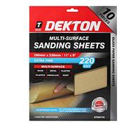 Dekton 10PC Multi-Purpose Sanding Sheets, 230mm/Extra Fine - 220 Grit | Ideal for Multi-surface Sanding | Multi-Surface Use on Wood, Metal, Plaster, Plastics & Paint | Heavy-Duty Sanding Performance