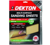 Dekton 10PC Multi-Purpose Sanding Sheets, 230mm/Medium - 100 Grit | Ideal for Multi-surface Sanding | Multi-Surface Use on Wood, Metal, Plaster, Plastics & Paint | Heavy-Duty Sanding Performance