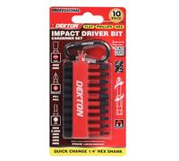 Dekton 10Pc Pro Power Impact Bit Set - Hex 2-6mm, Phillips PH1-PH2, Flat 4 & 6mm, S2 Steel, Single-Ended, Impact Resistant, Includes Storage Clip, Compatible with Impact Drivers