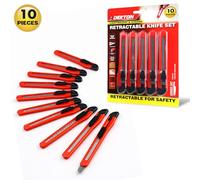 Dekton 10Pc Retractable Knife Set with Snap Off Blades Lightweight and Strong Ergonomic Handle Safety Retractable Design Ideal for Cutting Card Paper Leather Carpet and Other Materials