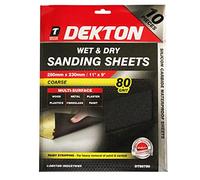DEKTON DT80780 80 Grit Wet and Dry Sanding Sheets, Black/Red, 280 mm x 230 mm, Set of 10 Piece