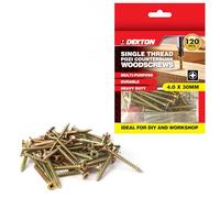 DEKTON 120pc 4.0 x 30mm Single Thread Pozi Countersunk Wood Screws - Zinc Yellow Plated, Durable & Heavy-Duty - Ideal for DIY, Woodworking & Construction