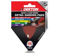 Dekton 12PC Hook and Loop Detail Sanding Pads, 93mm/Extra Coarse - Assorted | Ideal for Detail Sanders | Multi-Surface Use on Wood, Metal, Plaster, Plastics & Paint | Heavy-Duty Sanding Performance