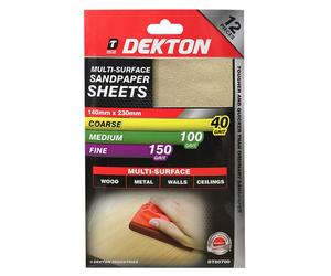 Dekton 12PC SANDPAPER 4 X COARSE - 4 X MEDIUM - 4 X FINE - 140MM X 230MM