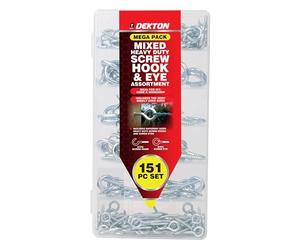 Dekton 151pcs Hook Assortment Set-Multi-Purpose Hooks for Hanging & Organizing| Includes Cup Hooks, Screw Eyes, S-Hooks, Ceiling Hooks etc| Durable Metal Construction| Ideal for Home, Garage, Workshop
