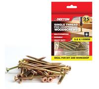 DEKTON 25pc 5.0 x 100mm Single Thread Pozi Countersunk Wood Screws - Zinc Yellow Plated, Durable & Heavy-Duty - Ideal for DIY, Woodworking & Construction