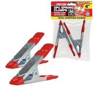 Dekton 2pc 4" Spring Clamps - Heavy Duty Clamps with 50mm Jaw Opening, Non-Slip Grip & Hinged Jaws for Uneven Surfaces - DIY, Woodworking & Workshop Use