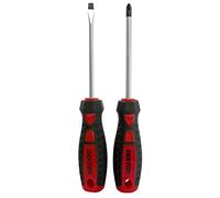 Dekton 2PC Screwdriver Set | Includes 5" Flat & Pozi PZ2, 100MM Long | Anti-Slip Handle | Precision Control for DIY Projects | CR-V Steel Construction | Ideal for Home Repairs & Electronics
