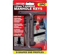 Dekton 2pc T-Handle Manhole Key Set - Ergonomic T-Bar Handle | Heavy-Duty Steel, Rust-Resistant | Industrial, Commercial & Home Use